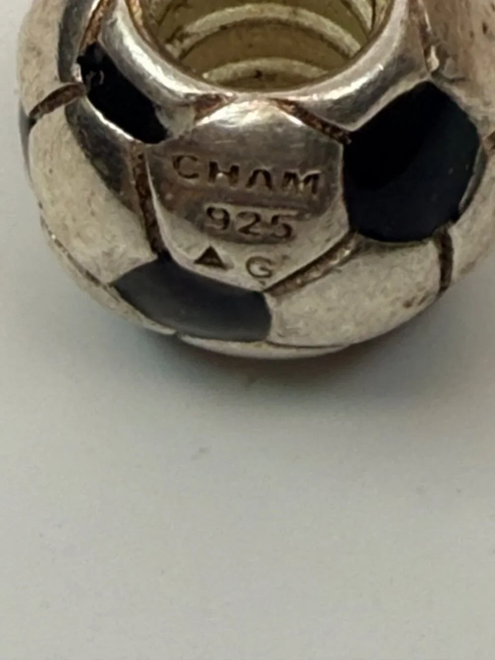 Chamilia Sterling Silver Black Enamel Soccer Ball Charm 925 Threaded